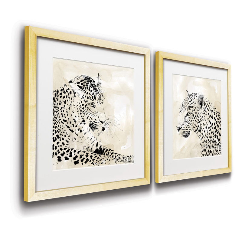 Léopard, ensemble de 2 reproductions d’art sur papier encadrée
