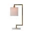 Lampe de table moderne en métal avec bras à double courbure, base en marbre et abat-jour carré en tissu