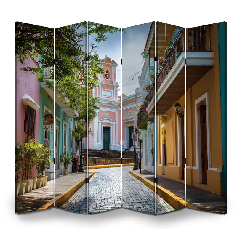 Cloison pliante 6 panneaux paravent Royal coloré rue San Juan Puerto Town, Couleur 5