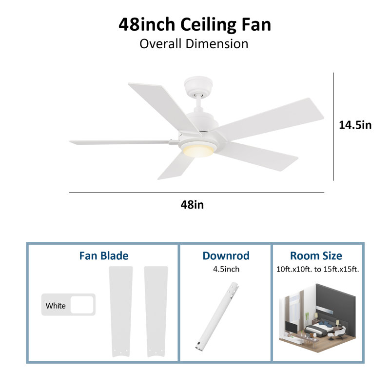 Modern Smart Ceiling Fan with LED Lights, 5 Blade Ceiling Fan with Remote Control, Bedroom Ceiling Fan & Living Room Fan