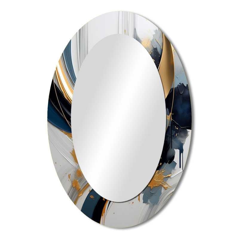 Abstrait tourbillon bleu doré de sérénité II - miroir mural ovale moderne doré, 36 po x 24 po