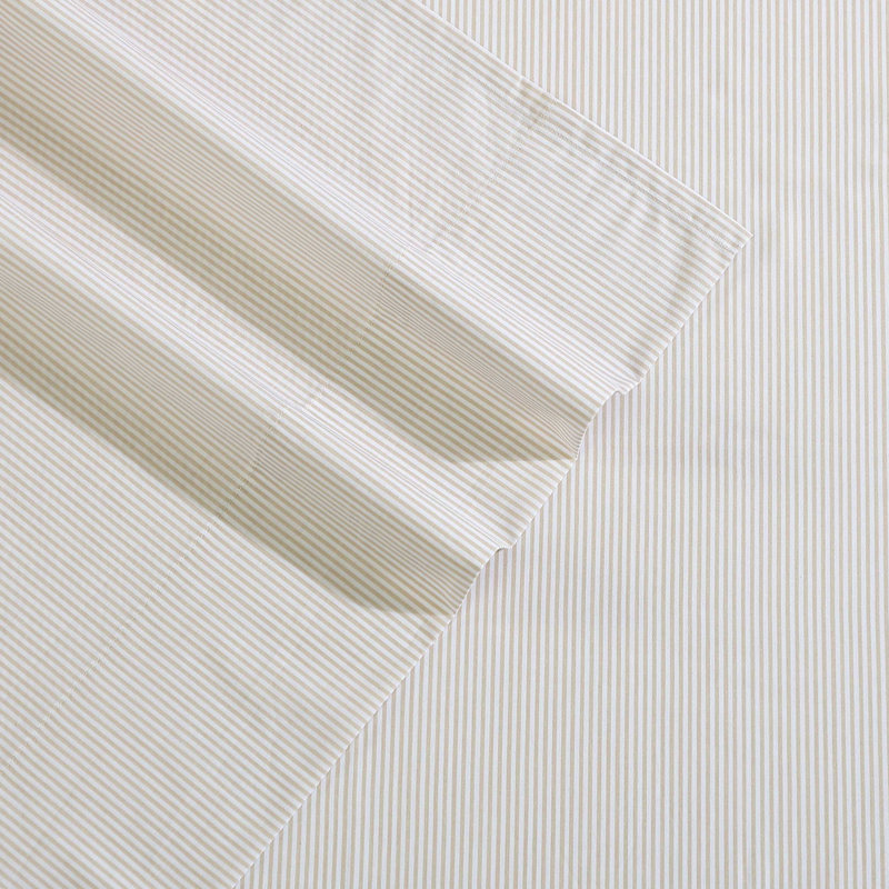 Nautica Printed Cotton Percale Sheet Sets, Twin XL Sheet Set with 1 Pillowcase, Penny Pinstripe Brown