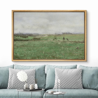 «Lush Green Fields With Farmers Landscape Wilderness Impressionism Traditional Scenic» sur toile