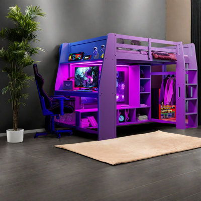 Space-saving Wood Loft Beds With Desk And Storage, Modern Gray Design