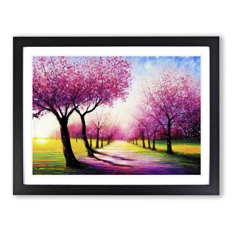 Cherry Blossom Tree Park Vol.2 - Single Picture Frame Painting, 46cm H x 64cm W x 2cm D, Black