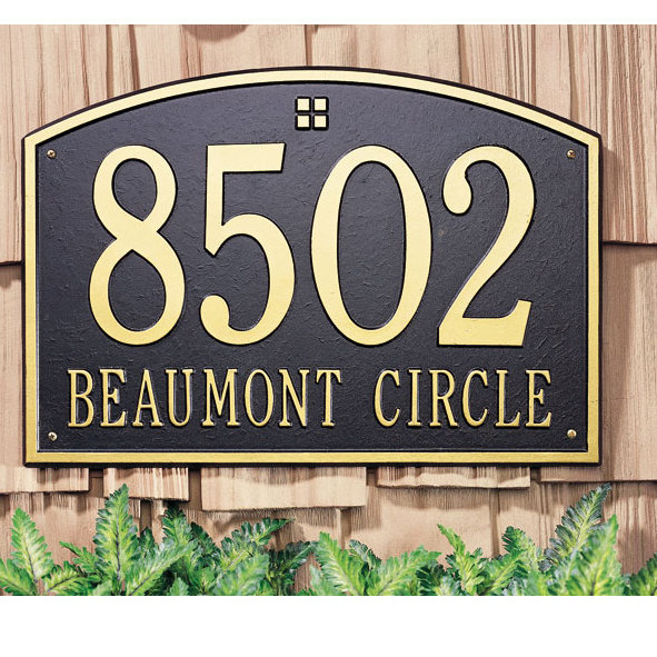 Cape Charles 2-Line Wall Address Plaque, Black and Gold, Yes