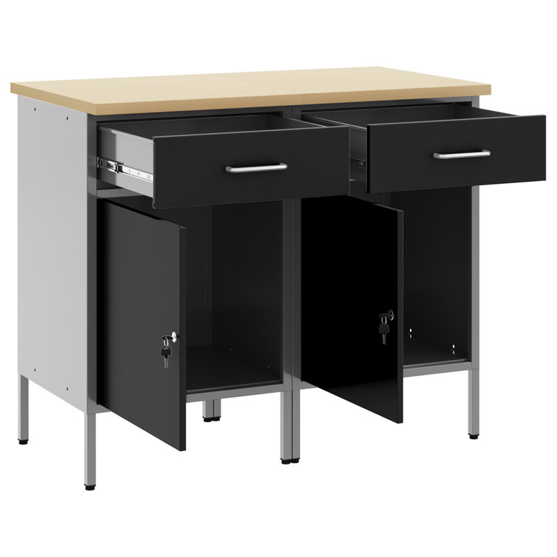 Set Of 2 Steel Medium Height-Adjustable Work Cabinet, Black