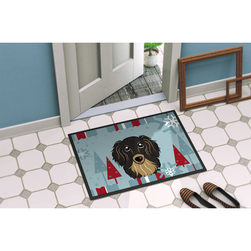 Tapis d'extérieur antidérapant Winter Holiday, Noir / brun clair, 1 pi 6 po x 2 pi 3 po