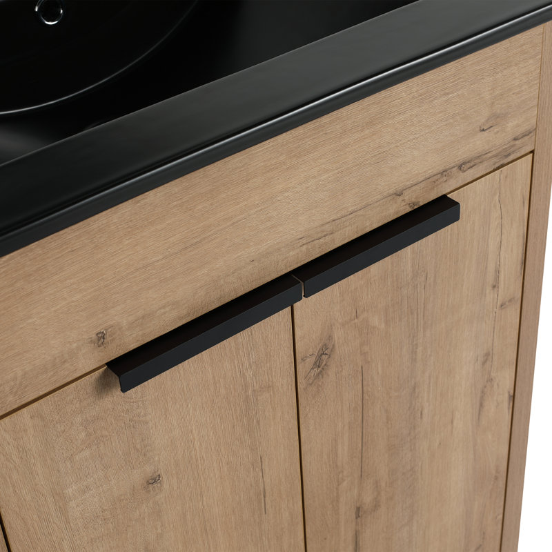 Addisun Single Bathroom Vanity Set, Black, Imitative Oak, 24"