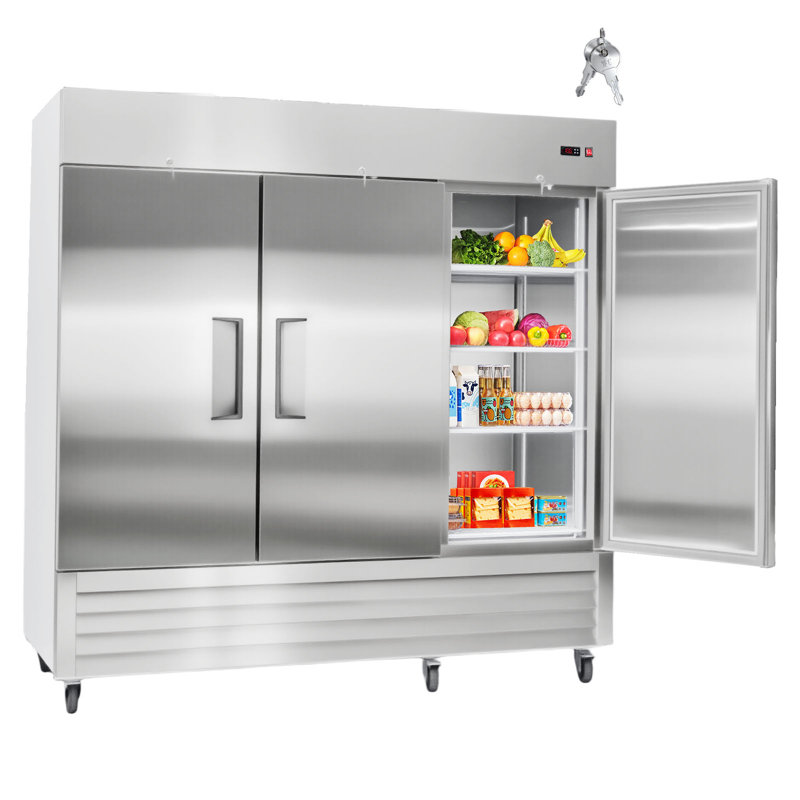 Commercial Reach-In Refrigerator 85" W, 69 Cu.Ft Stainless Steel Upright Refrigerator with Three Doors, Auto-Defrost, 12 Adjustable Shelves, 32 to 50? Temp Control, ETL Certified