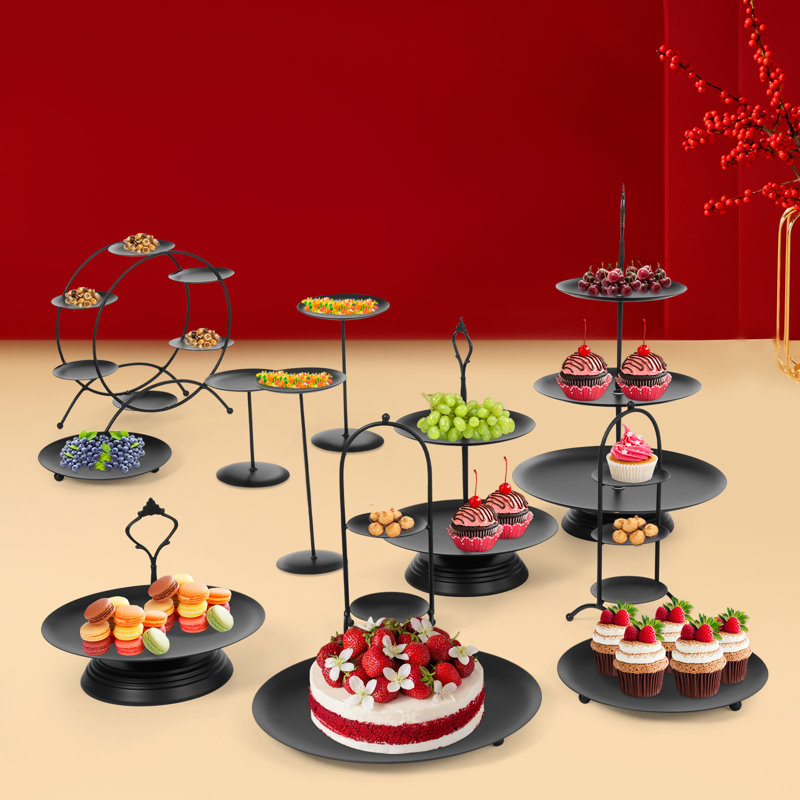 Ensemble de 12 présentoirs à desserts ronds, Noir