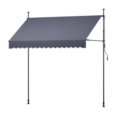 Auvent rétractable manuel 98 po, auvent de terrasse pour l'extérieur avec angle réglable de 0 ° à 90 ° et poignée à manivelle, abri de porte pour balcon de cour arrière gris foncé