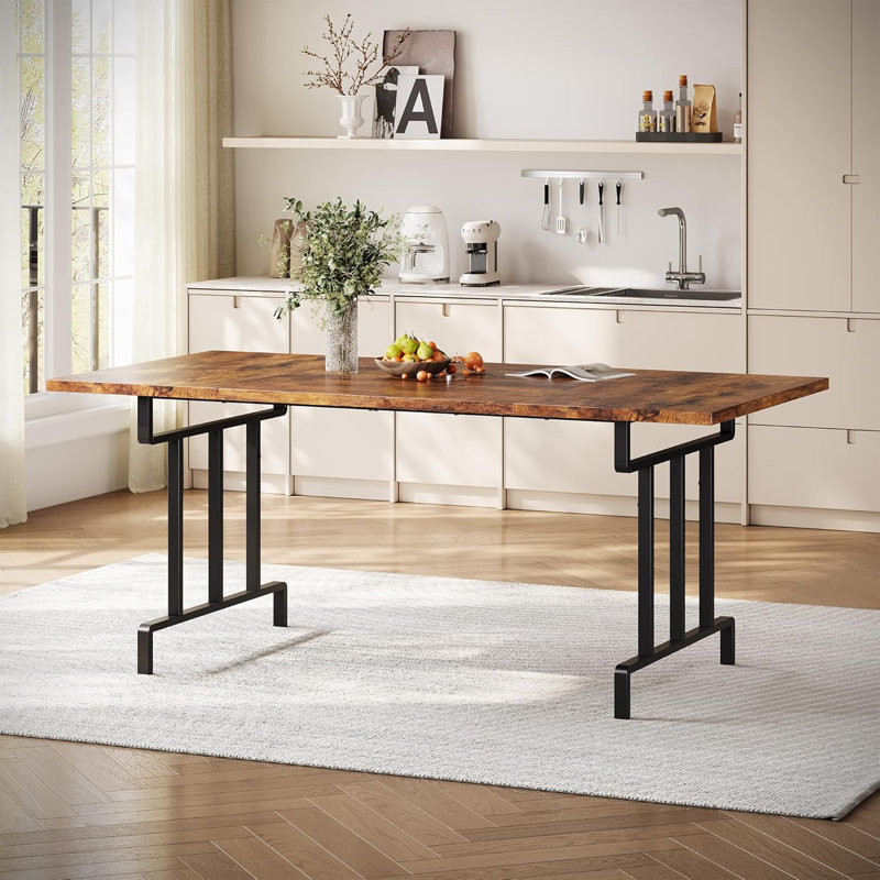 Dining Table For 6-8 People - 71 Inch Rectangular Wood Dining Table Rustic Style Kitchen Table, Brown
