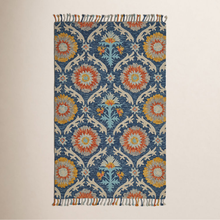 Handmade Wool Blue/Yellow/Orange Rug