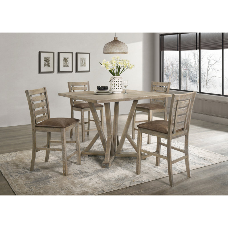 5pcs set Counter Table Set Square Counter Table Solid Wood Modern Farmhouse Rustic Look Distressed Look