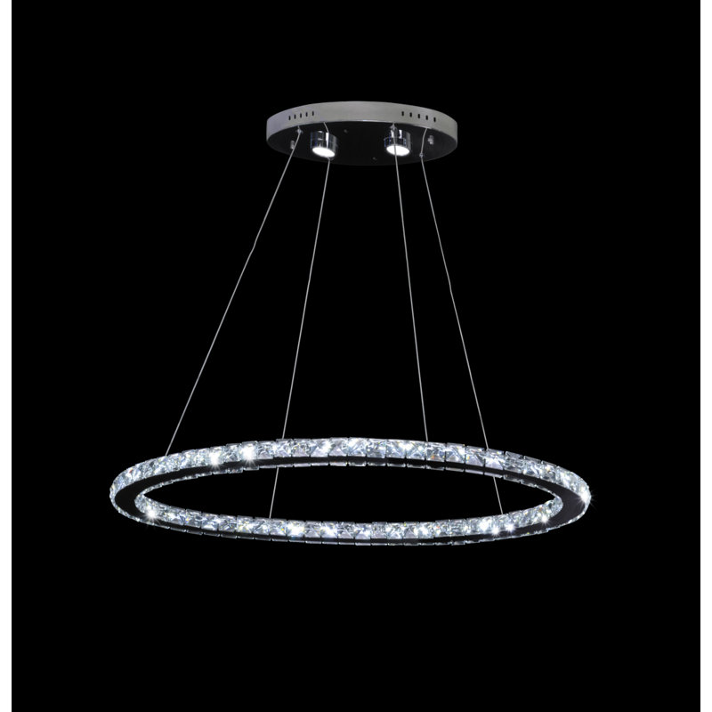 Lustre 6 lumières DEL chrome avec détails en cristal transparent