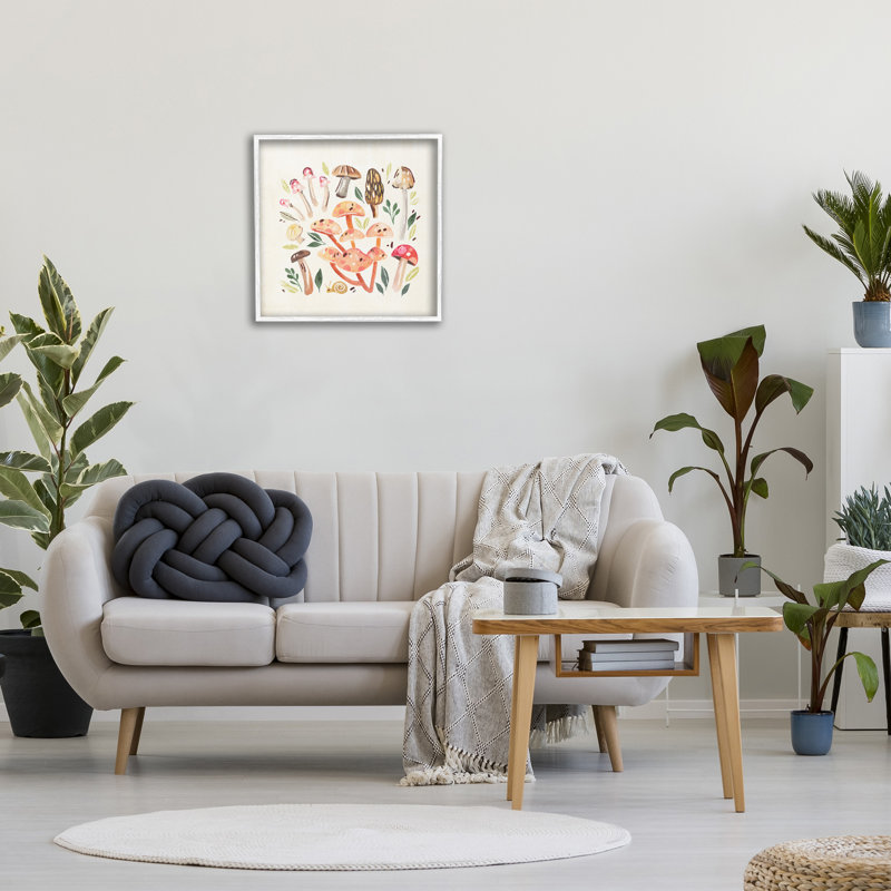 Champignons fantaisistes et escargot, H 24 po x l 24 po, Giclée encadrée blanc bord de mer