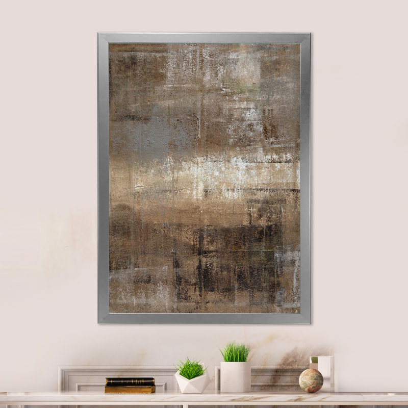«Brown rencontre le gris», art abstrait moderne et contemporain sur toile, H 12 po x l 8 po, Impression encadrée, Argent