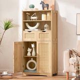 Bolten 49.4in Accent Rattan Cabinet,Storage Cabinet, Bathroom Storage Cabinet with 2 Drawer