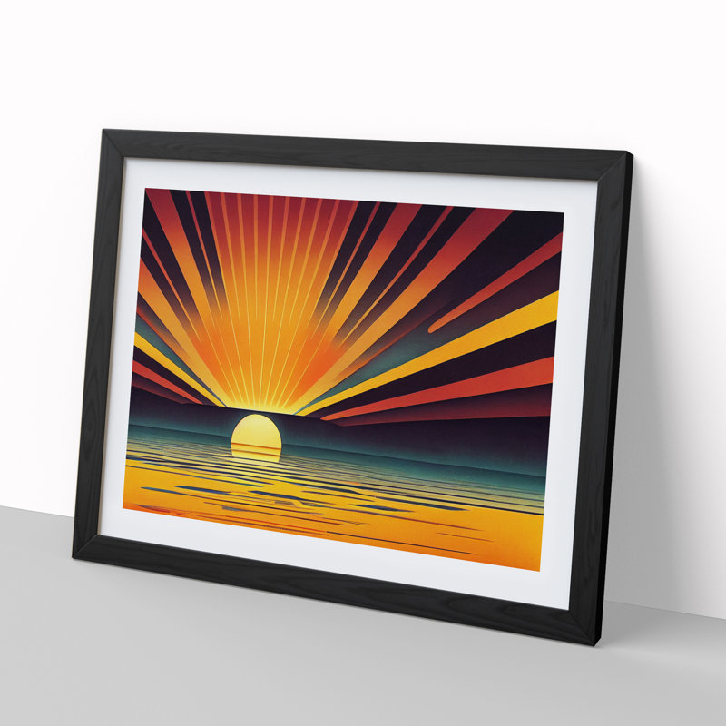 Art Deco Sunrise Abstract - Framed Print, Black, 46cm H x 64cm W 