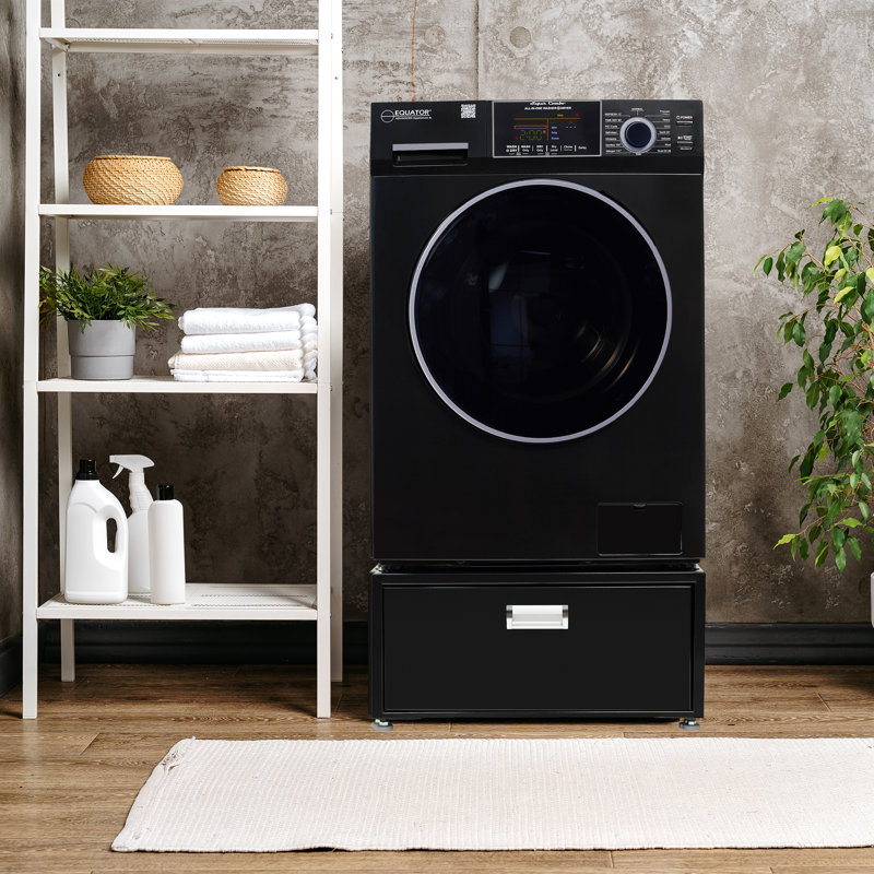 Equator All-in-One Washer Dryer VENTED-DRY 30% FASTER than Condense 15lb 110V + Pedestal, Black