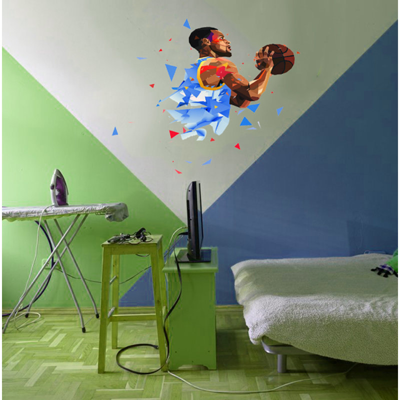 Décalcomanie murale polygonale basketball, H 22 po x l 26 po