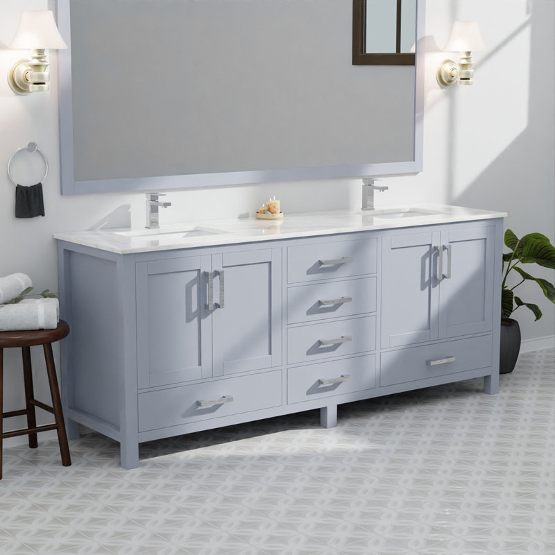 Meuble-lavabo double gris foncé 84 po X P 22 po D et l 34 po Miroirs, Gris foncé
