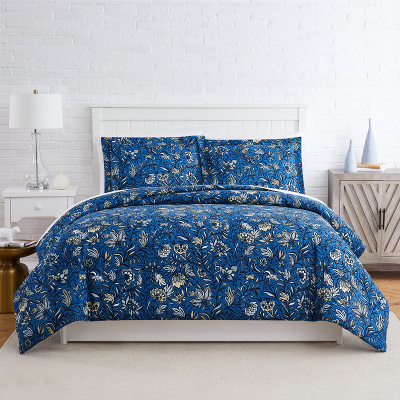Blooming Blossoms Duvet Cover Set, Twin Duvet Cover + 1 Shams, Blue