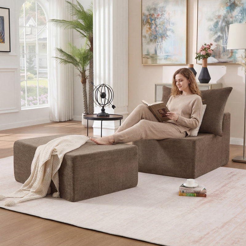 108" Modular Sofa Corduroy Modern L Shaped Sectional For Living Room, Brown Chenille