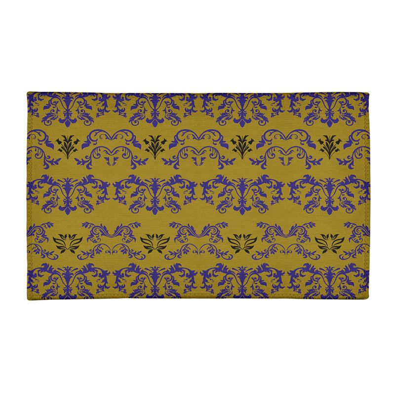Tapis damassé jaune / mauve, Rectangle 5 pi x 7 pi