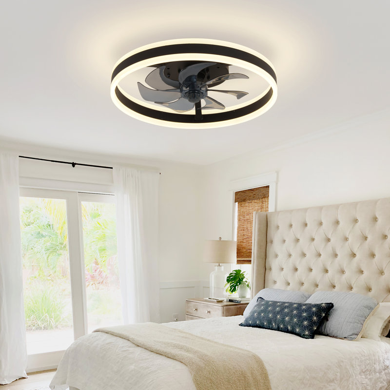 Ceiling Fan With Lights And Remote, 19" Fandelier Low Profile Ceiling Fan, 3000K-6000K Dimmable Modern Flush Mount LED Ceiling Fan Light For Bedroom
