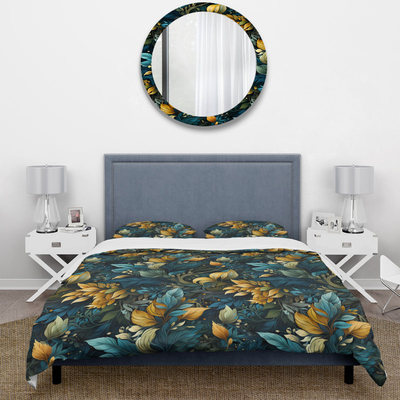 Literie feuille verte et jaune Harmony I, Housse de couette simple + 1 taie décorative stan
