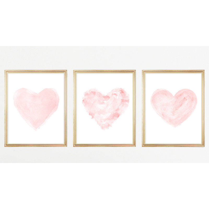 Aquarelle romantique, 3 impressions sur papier sans cadre, H 14 po x l 11 po x P 0,06 po, Rosé