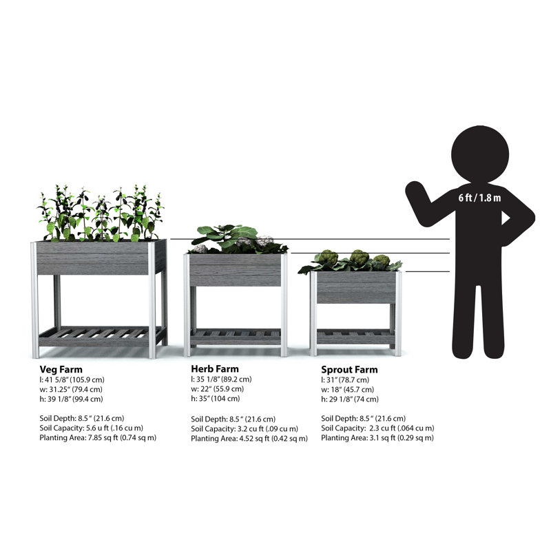 Slate Gray Elevated Vinyl Herb Garden Planter
