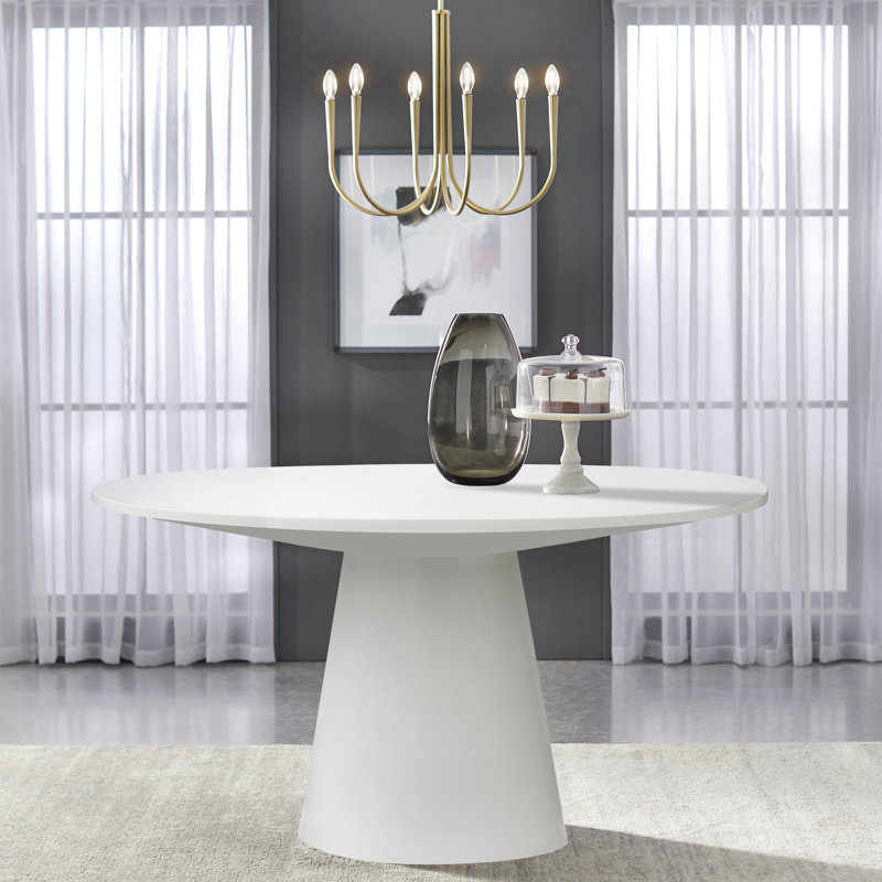 Boudot Round Solid Wood Base Dining Table, White, 30.75”H x 59.1”L x 59.1”W