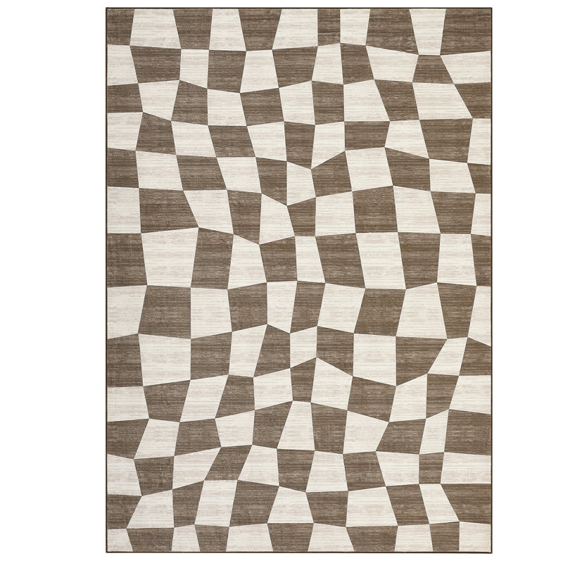 Large Checkered Area Rug – Machine Washable, Non-Slip, Low Pile, Soft & Mark Resistant Carpet for Living Room, Bedroom, Dining Room, Office – Brown, 9x12ft (USA)