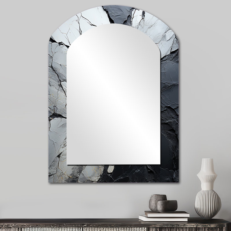 Décoration de miroir en pierre noire brisée Geode Minimalisme II - arche noire, 34 po x 25 po