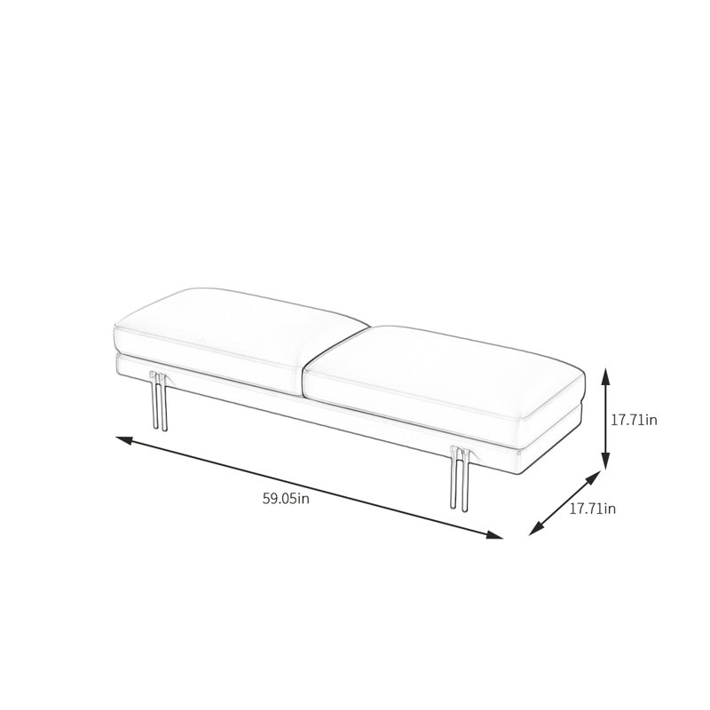 Banc rembourré Latanya, Crème, H 17,71 po x l 59,05 po x P 17,71 po