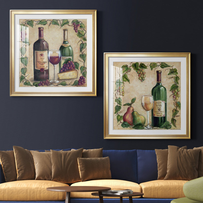 " Vino Di Toscana " 2 - Pieces, Gold Framed Paper, White, 34.5" H x 34.5" W x 1" D