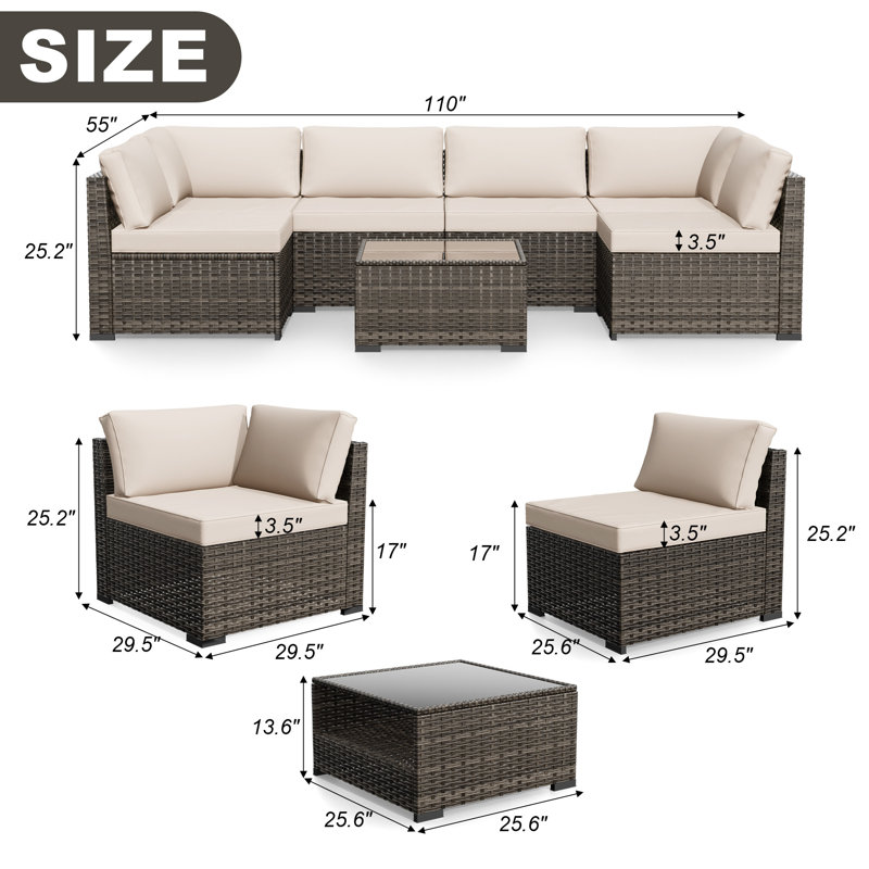 6-person Outdoor Seating Group With Cushions, Beige