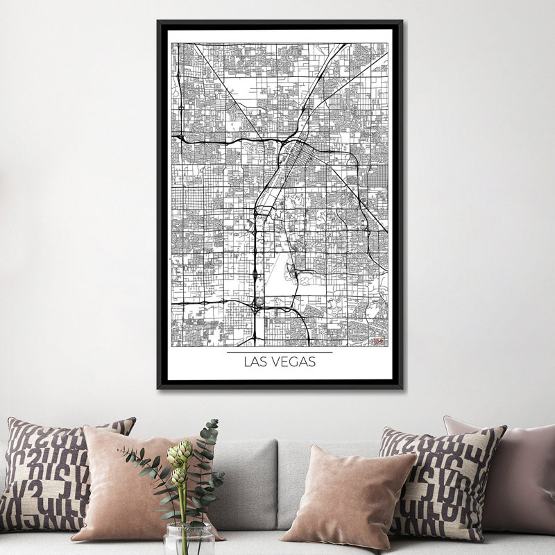 « las vegas minimal urban blueprint map », reproduction d’impression sur toile, H 60 po x l 40po x P 1,5 po, Pas de tapis