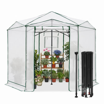 EAGLE PEAK Hexagon Walk-In Greenhouse, Spacious Plant Green House with Instant Setup & Season-Spanning Protection