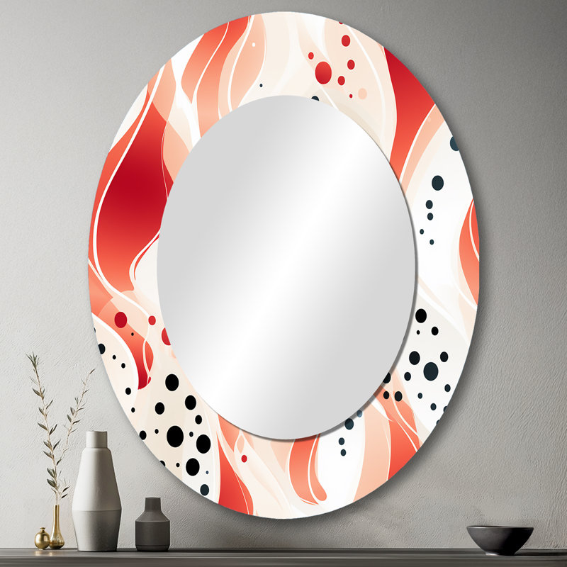 Red And White Polka Dots Pattern - Polka dots  Mirror, Red Decorative Wall Mirror, Printed Metal Art, 43" H x 33" W, Oval