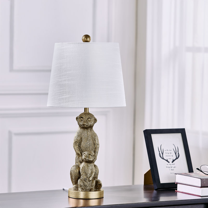 Lampe de table 23 po en résine dorée avec abat-jour en lin