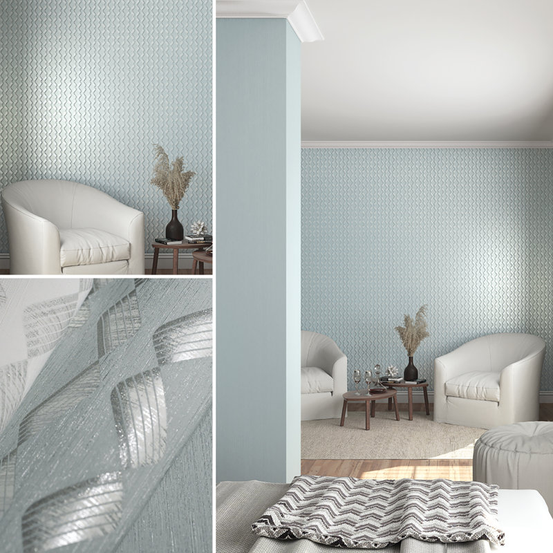 Serene Collection Metallic Geometric Zig-Zag Design 33' L x 21" W Wallpaper Roll, Gray/Green