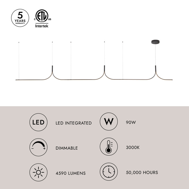 Thread 15-ft Gold dimmable LED Linear Pendant, 15-ft, Brushed Gold-UNV-010