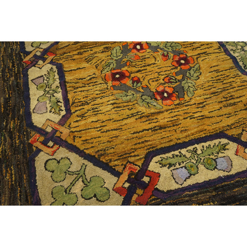 Small Scatter Size American Hooked Wool 1930s Antique Rug