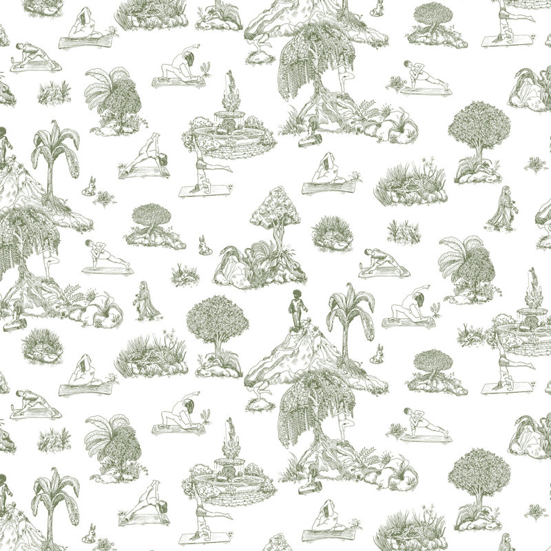 Yoga Garden Toile, Vinyl, Green/White