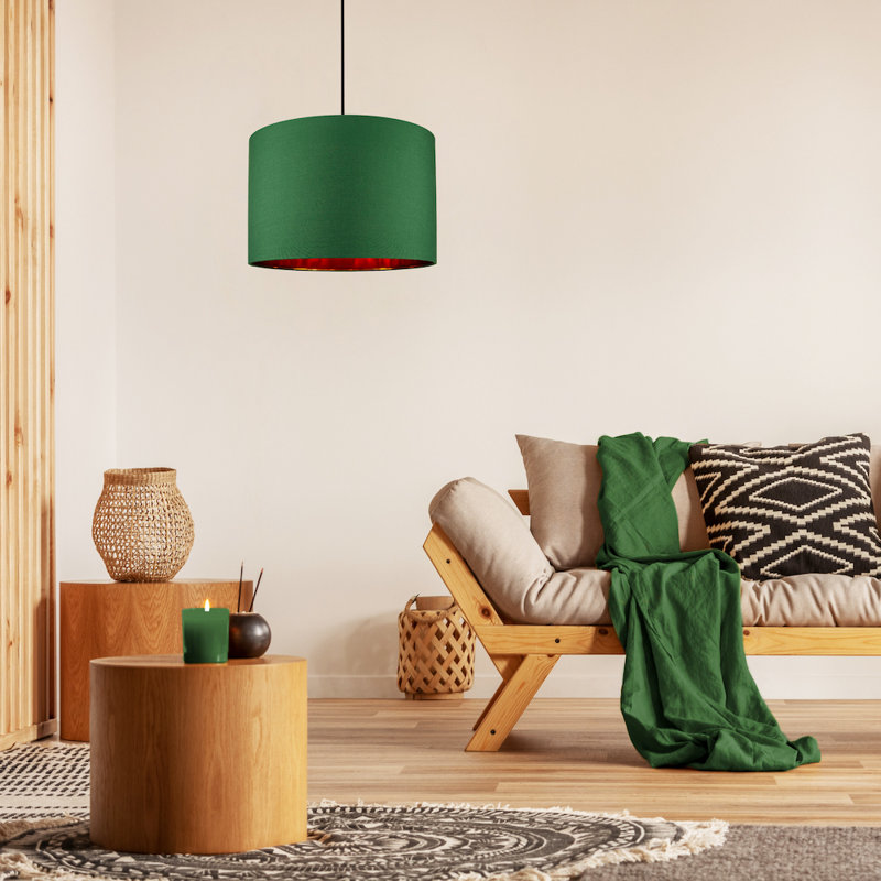 Contemporary Cotton Lamp/Light Shade with Shiny Paper Inner, Green, 25cm H x 40cm W x 40cm D
