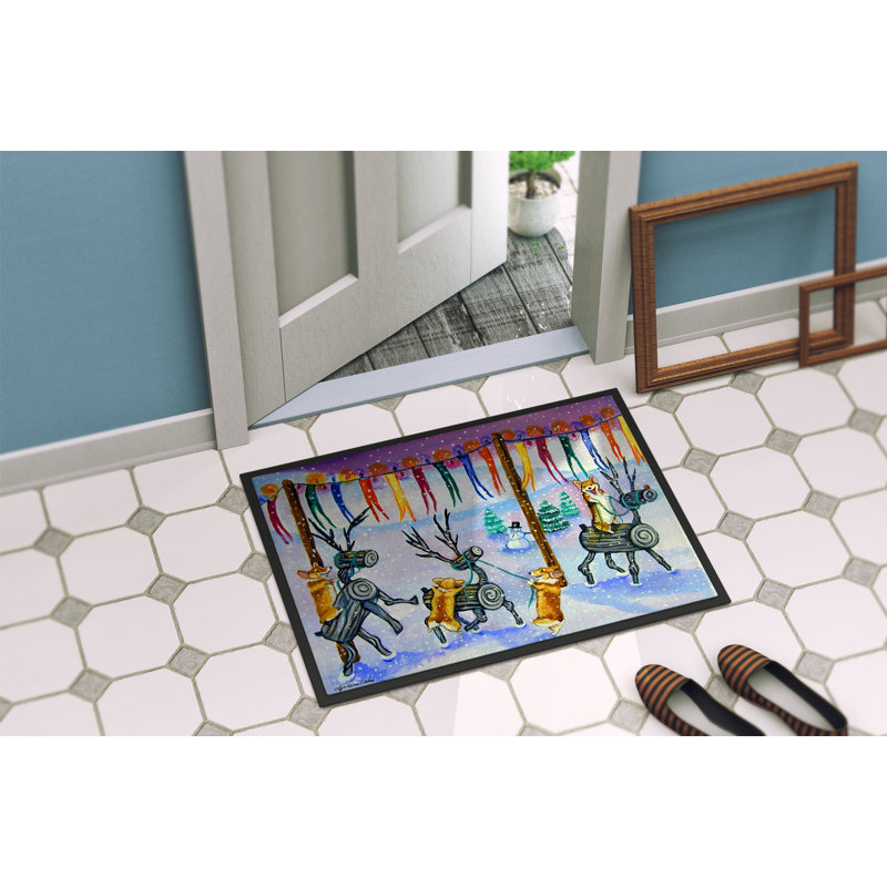 Paillasson d’extérieur antidérapant de Noël à bûches et à bûches CHESSA Corgi, Rectangle 1 pi 6 po x 2 pi 3 po
